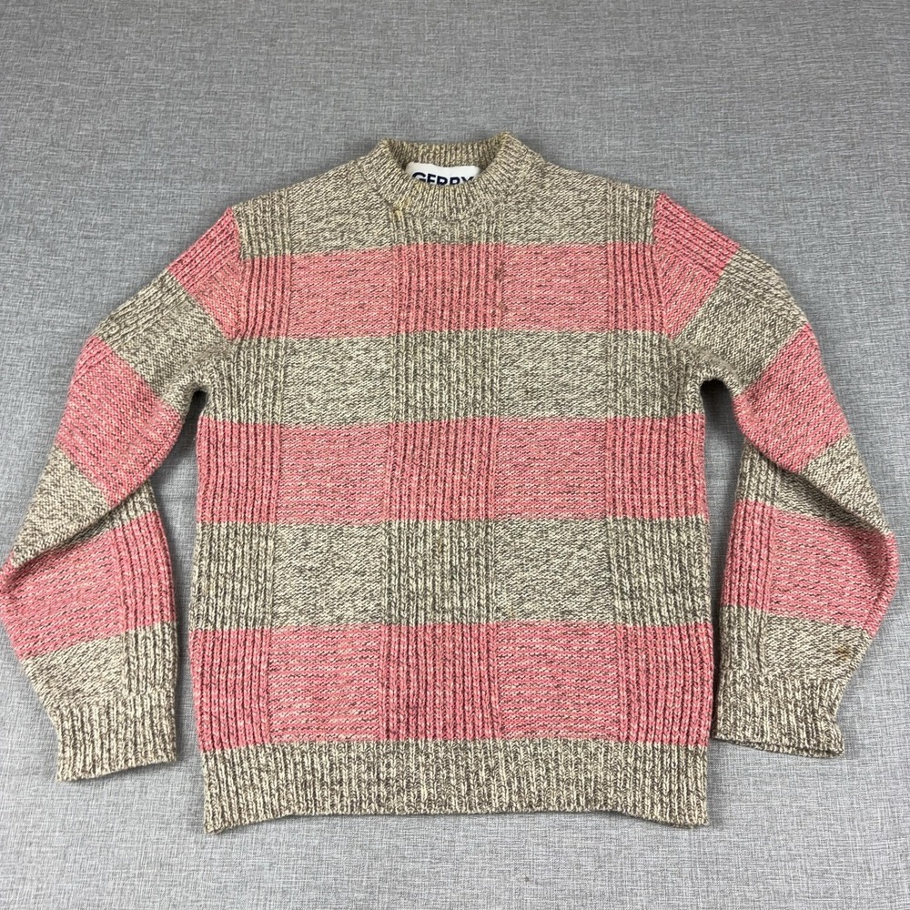 Vintage Gerry‎ Sweater Mens Medium Chunky-Knit Striped Crew Neck Wool 80s